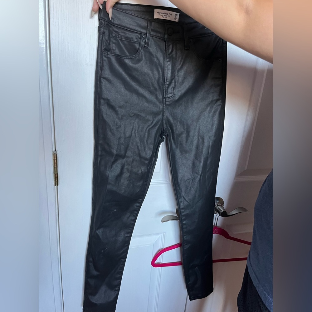 Abercrombie and Fitch black leather jeans high rise super skinny